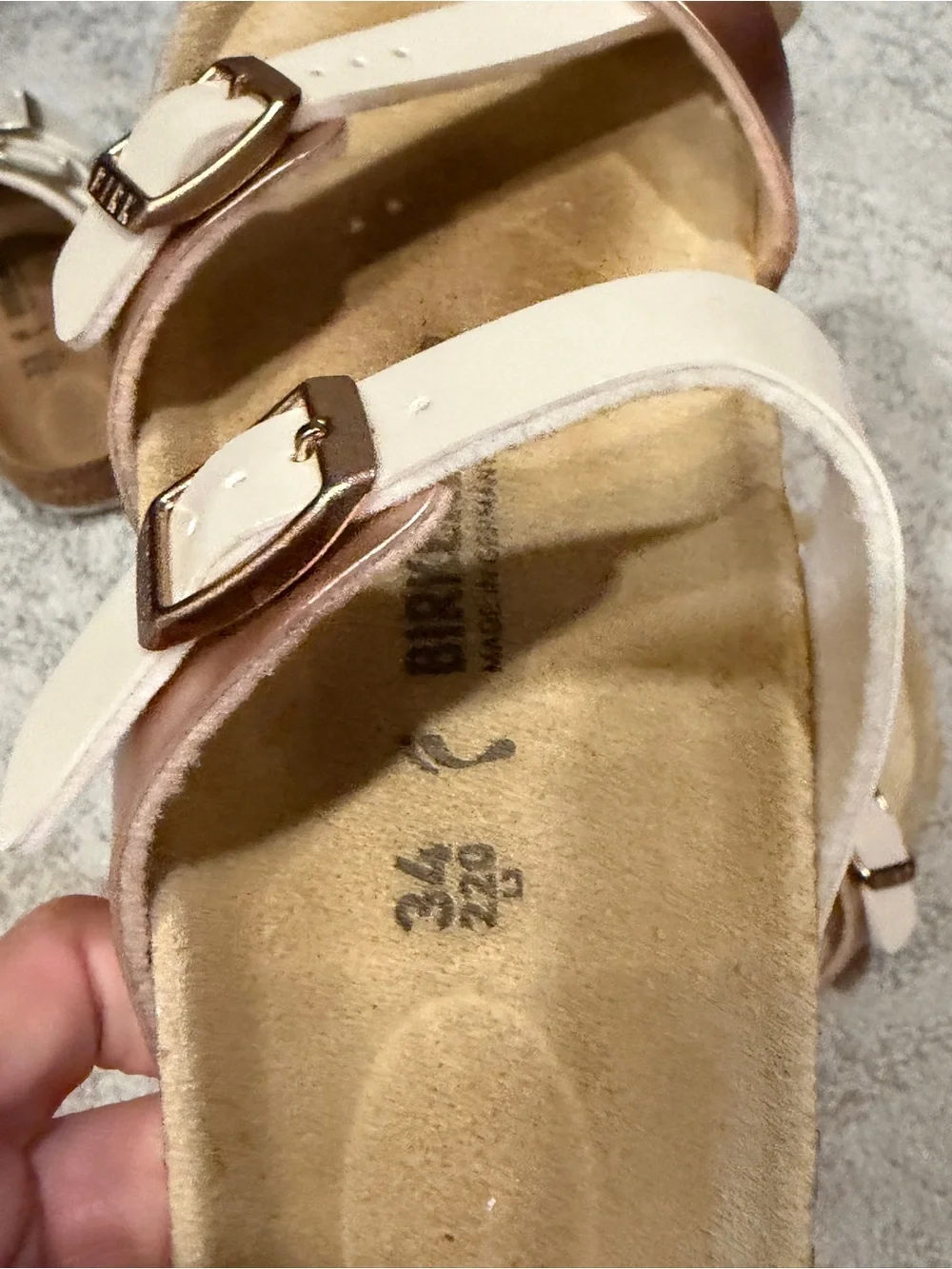 Birkenstock Girls Rose Gold and Pearl Sandals- WORN ONCE